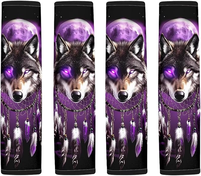 Car Seat Belt Cover Pad,Dreamcatcher Wolf Print 2-Pack Soft Car Safety Seat Belt Strap Shoulder Pad for Adults and Children,2 Piece Car Decor