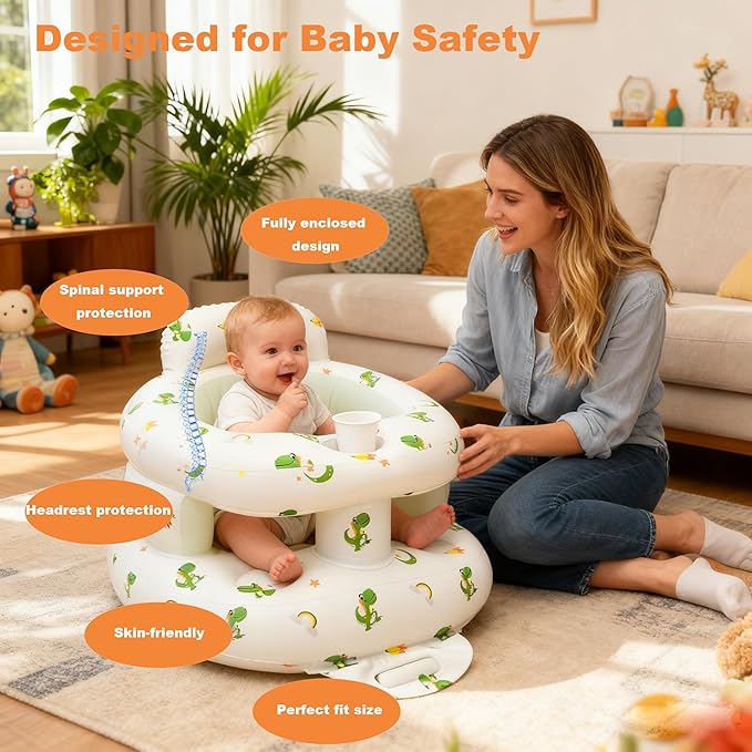 EXBEPE Thickened Inflatable Baby Seat, Sit Me Up Floor Seat for Babies 3-36 Months with Tray, Sitting Support Infant Chair, Built in Air Pump