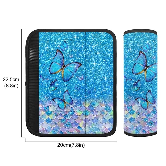 Biyejit Butterfly Scales Car Seat Belt Pads Cover for Kids Boys Girls, Universal Car Seat Belt Shoulder Pads Strap Covers for Adults, Car Seat Belt Cushions 2 Pack