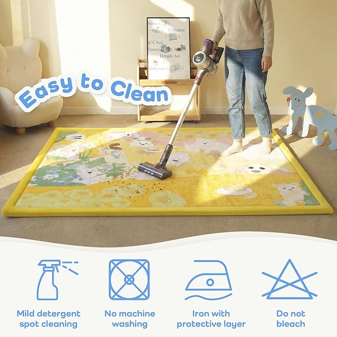 1.5" Thick Educational Extra Large Baby Floor Play Mat 79x158, Flannel Padded Memory Foam Kids Mat, Non-Slip Plush Playmat for Nursery Playroom Classroom ((Dog)