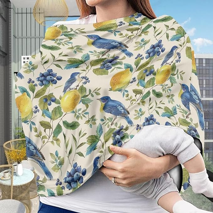 AFPANQZ Lemon Bird Nursing Cover Breastfeeding Scarf Baby Car Seat Covers Infant Stroller Cover Carseat Canopy for Girls and Boys Lightweight Breathable for Outdoor Walking Traveling