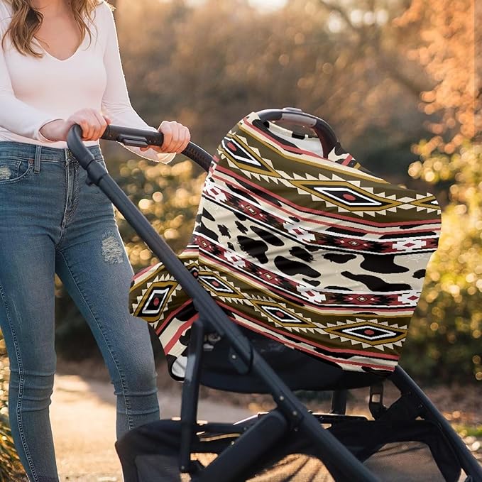 Aztec Cow 5-in-1 Cover Privacy for Breastfeeding Baby Car Seat, Carrier, Stroller, High Chair, Shopping Cart, Lounger Canopy - Newborn Essentials, Nursing Top