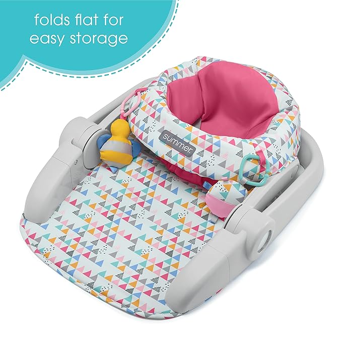 Summer Infant Learn-to-Sit 2-Position Floor Seat (Funfetti Pink) – Sit Baby Up in This Adjustable Baby Activity Seat Appropriate for Ages 4-12 Months – Includes Toys