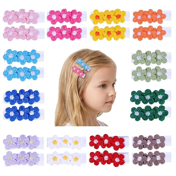 24 Pcs Flower Baby Hair Clips, 1.65 In Toddler Hair Clips for Girl Handmade Fully Lined Wrapped by Soft Fabric Cloth Toddler Kids School Age Girls Gifts