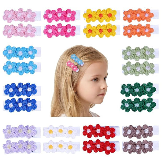 24 Pcs Flower Baby Hair Clips, 1.65 In Toddler Hair Clips for Girl Handmade Fully Lined Wrapped by Soft Fabric Cloth Toddler Kids School Age Girls Gifts