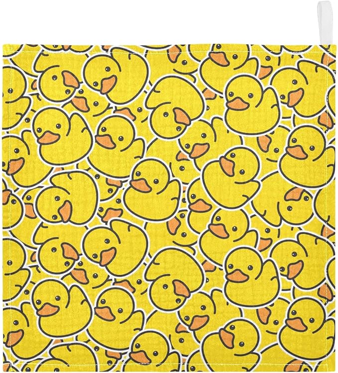 Newborn Face Towel Duck Soft Cotton Baby Washcloths 11.8 x 11.8 Inch Infants Girls Boys Muslin Burp Cloths 5 Pack