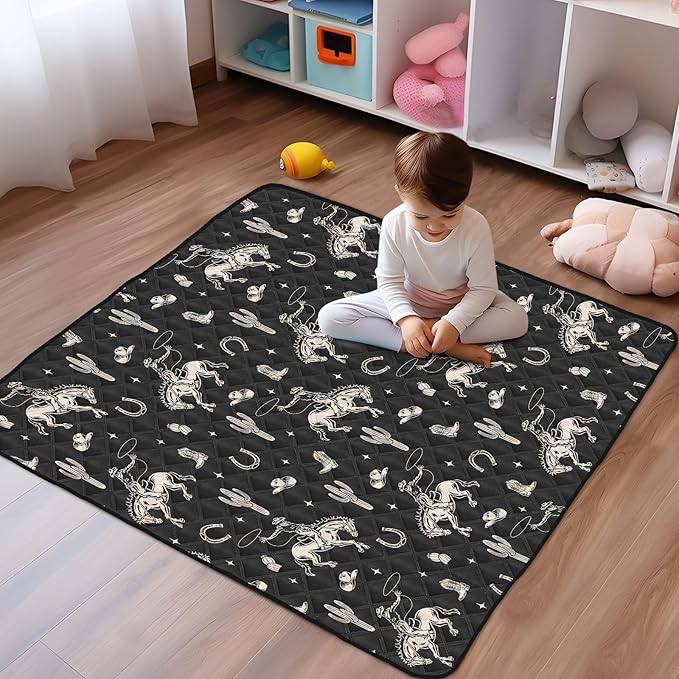 Baby Play Mat Cowboy Western Cactus Vintage 50" X 50" Play Gym Crawling Mat Soft Non-Slip Portable Picnic Floor Mat for Infant, Babies, Toddler, Kids