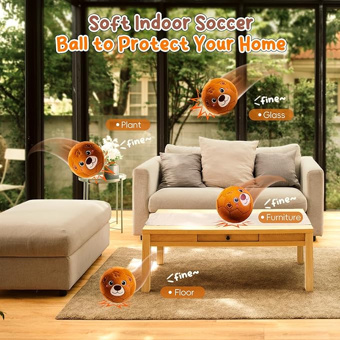 VangeBow Toddler Toy Soccer Goals for Backyard Indoor with Soft Plush Bear Ball, Mini Soccer Nets and Ball Set for Kids(Pump Include)