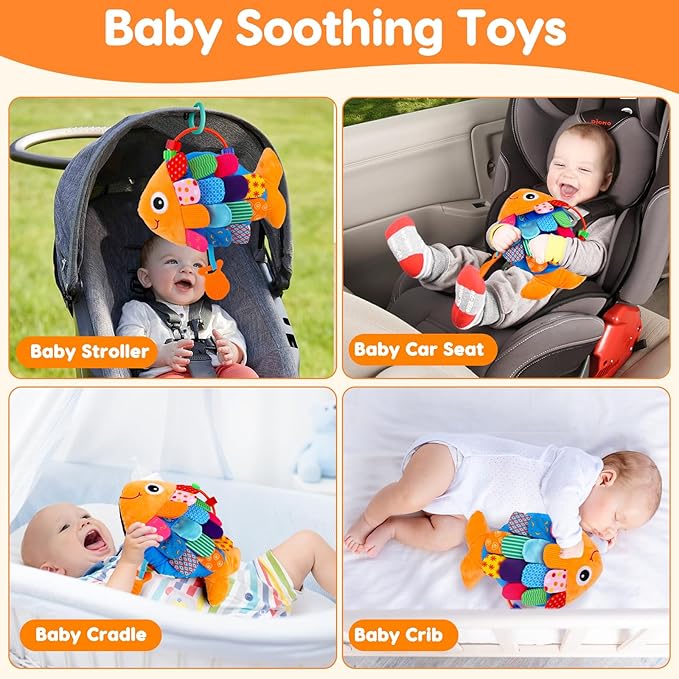 Baby Sensory Tummy Time Toys 0-6 Months Music Fish Toy for Infant 3 4 5 6 Month Old Black and White High Contrast Newborn Toys with Mirror Crinkle Rattle for 3-6 6-12 Months Baby Boy Girl Shower Gifts
