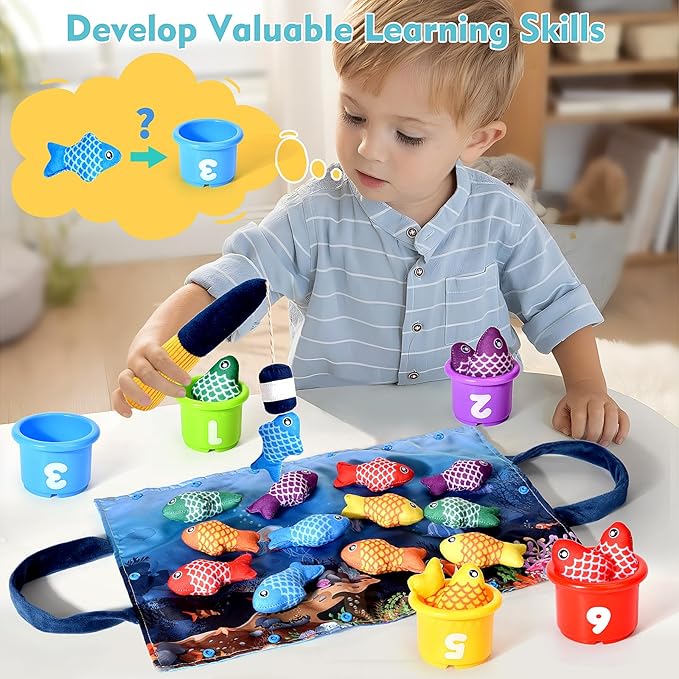 Montessori Toys for 1 Year Old Boy Girl Gifts, Cloth Fishing Game Toddler Toy 1-3, Sorting Learning Baby Toys 6-12-18 Months, Toddler Toys for Baby Easter Gifts