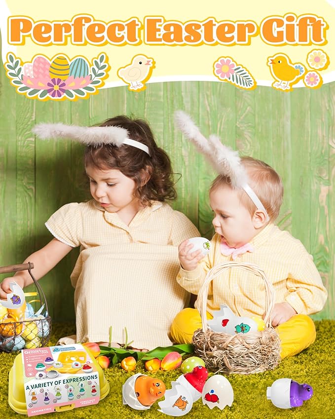 Zartores Easter Basket Stuffers for Toddlers 1-3, Easter Egg Toys for Toddlers 1-3, Matching Sensory Eggs Toys, Easter Birthday Gifts Prefilled Eggs with Toys for 3 Year Old Girls Boys