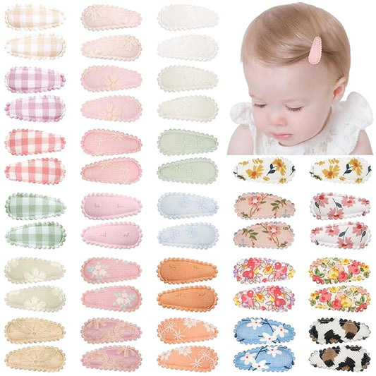 50 PCS Snap Hair Clips Flower Pattern for Fine Hair - 1.5 inches Wrapped Mini Barrettes and Hair Accessories for Infants and Toddlers (25 Colors in Pair)