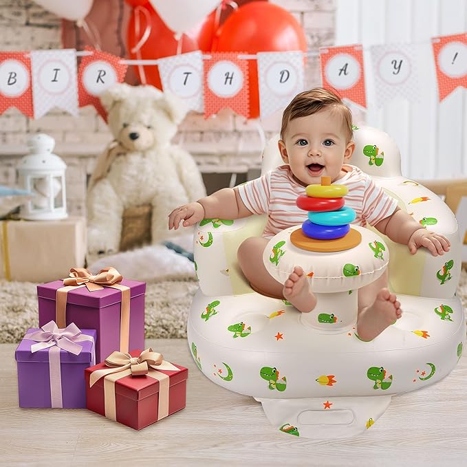 Inflatable Baby Seat for 3-36 Months, Back Support, Built-in Air Pump, Learning to Sit, Blow Up Floor Seat with Tray
