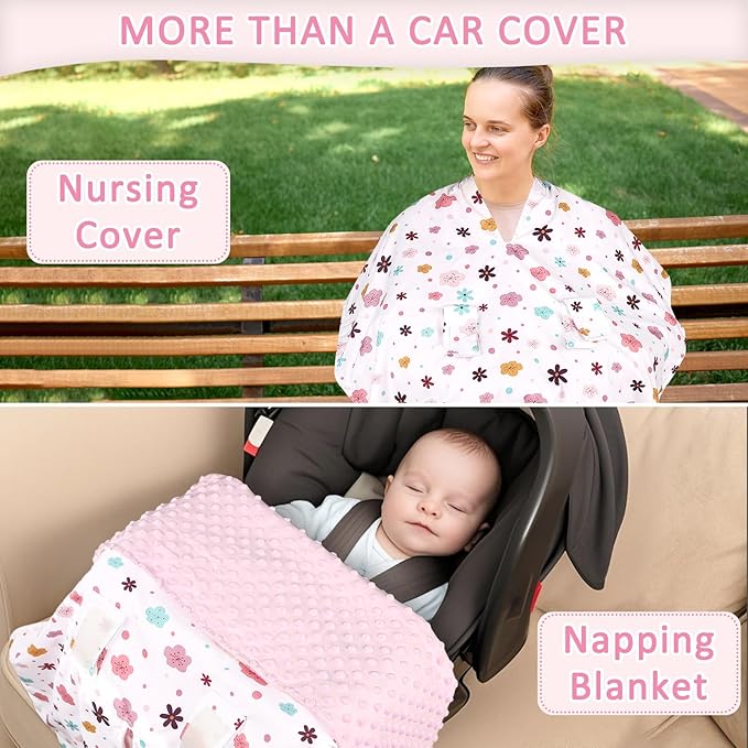 Pea Pod Car Seat Cover for Baby, Infant Carseat Cover with Peekaboo Opening Design Car Seat Canopy Cover, Nursing Cover for Baby Boys Girls (Floral)