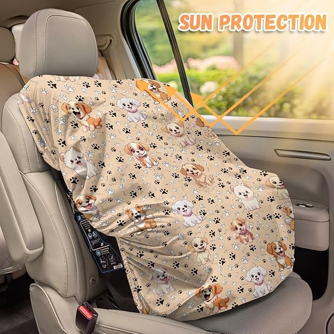 Car Seat Sun Shade Cover, Dog Paw Print Car Seat Cover Baby Elastic Style Car Travel Accessories, Easy Installation for Baby & Kids