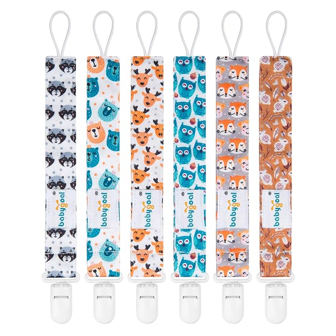 babygoal Animal Pacifier Clips, 6 Pack Pacifier Holder Fits for Most Baby Boys and Girls Pacifier Styles