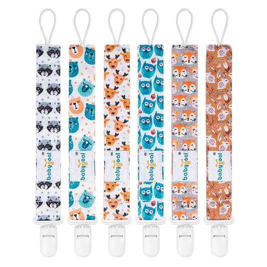 babygoal Animal Pacifier Clips, 6 Pack Pacifier Holder Fits for Most Baby Boys and Girls Pacifier Styles