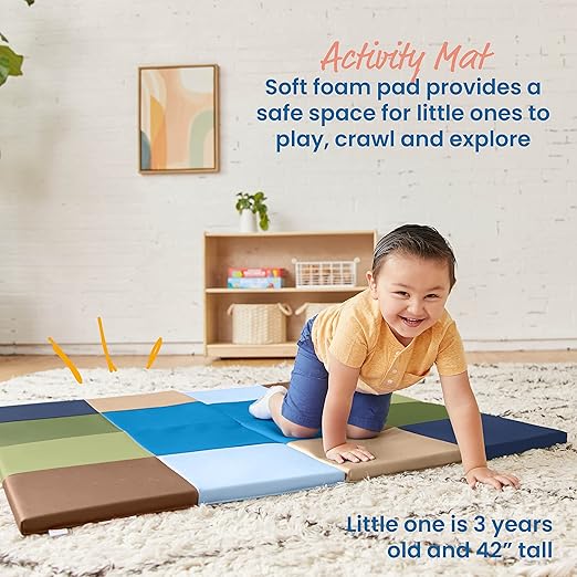 ECR4Kids SoftZone Square Dance Activity Mat, Folding Playmat, Earthtone