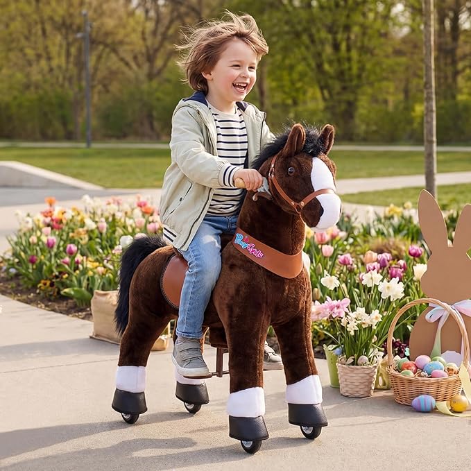 PonyCycle Ride on Horse Toy Walking Rocking Horses Classic Model U (with Brake/ 36" Height/Size 4 for Age 4-7 Boy Gifts) Ride Horse Giddy up Pony Animal Toys Chocolate Brown Ux421