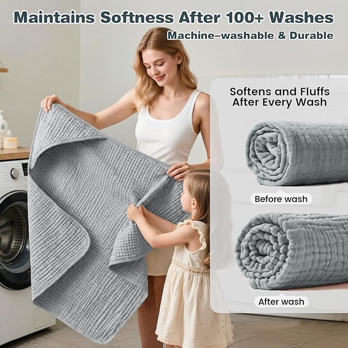 Hooded Baby Bath Towels for Newborn, 2 Pack - 6-Layer 100% Muslin Cotton, Soft Absorbent Baby Towels with Hood for Babies, Infants & Toddlers, Large 32x32 Inch Unisex Newborn Baby Bath Essentials