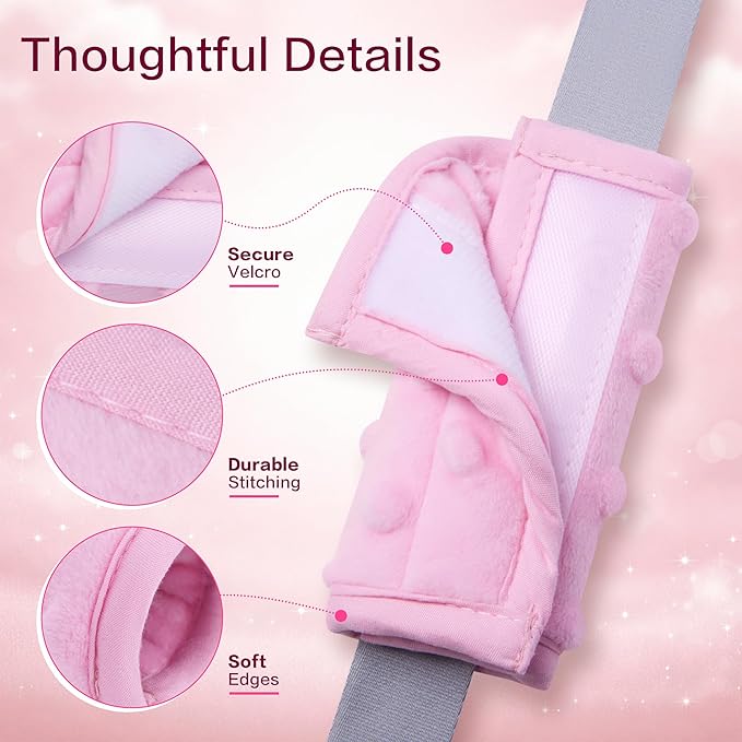 Pro Goleem Car Seat Strap Covers for Babies Girl Soft Car Seat Strap Shoulder Pads for All Car Seats, Stroller, Pushcar, Small Size Designed for Newborn, Pink