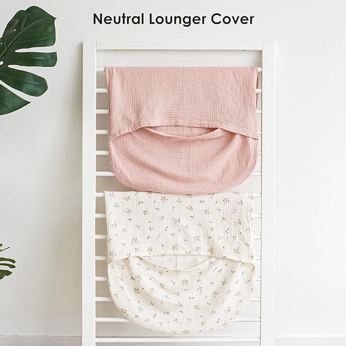 MairMore Muslin Baby Lounger Cover for Newborn & Infant, 100% Cotton Soft and Breathable Lounger Slipcover for Baby Girls and Boys, Pack of 2 (Pink Blossom)