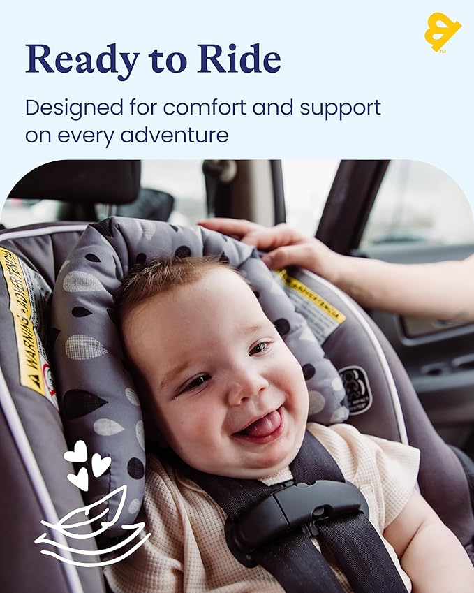 GoldBug Baby & Toddler 2-in-1 Car Seat Head Support + Strap Covers - Raindrop