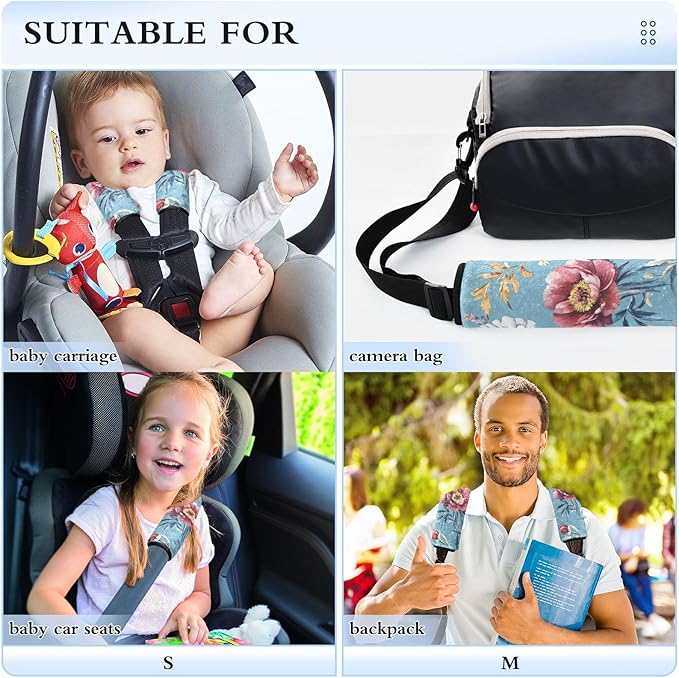 Car Seat Belt Covers 2 Pack Soft Unique Camera Bag Strap Cover for Adults Child Kids S Autumn Flowers Peonies Osteospermum Gladiolus