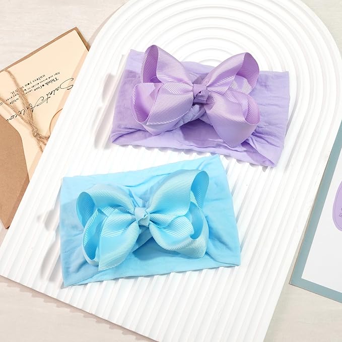 CÉLLOT 20 Colors Baby Girl Headbands with 4 Inches Hair Bows Nylon Turban Head Wraps Headbands for Newborn Infants and Toddlers