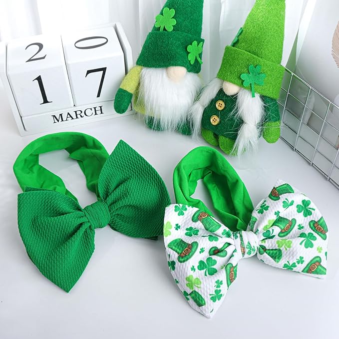 St.Patrick's Day 6'' Baby Girl Bows Clover Headbands St. Patrick Top Hat Print Hair Bows Baby Elastics Nylon Hairbands Hair Accessories for Infant Newborn Toddler