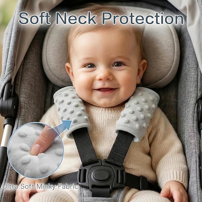 Pro Goleem Car Seat Strap Covers for Babies Unisex Soft Car Seat Strap Shoulder Pads for All Car Seats, Stroller, Pushcar, Small Size Designed for Newborn Gray