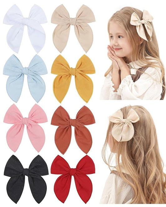 Doboi 8PCS Baby Girls Hair Clips Fable Hair Bows Cotton Linen Bows for Girls Hair Accessories for Baby Toddlers Kids
