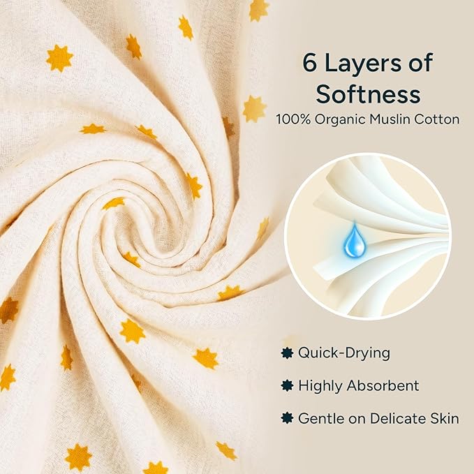 Hands-Free Hooded Towel - 100% Organic Premium Muslin Cotton, 30" x 30", Ultra-Absorbent, Soft, Breathable, Hypoallergenic, Multipurpose, Gifts for Babies & Infants
