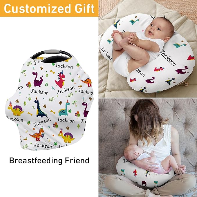 Custom Car Seat Covers for Babies - Breathable Baby Car Seat Cover for Girls Boys, Dinosaur Pattern Kick-Proof Newborn Carrier Canopy Stretchy Stroller Cover for 4 Seasons(27"x29")