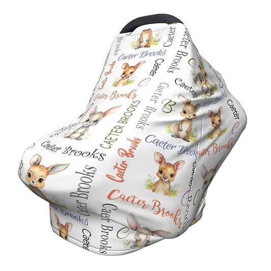 Personalized Car Seat Covers for Babies with Name – Multi-use Breastfeeding Cover Custom Kangaroo Carseat Canopy Cover, Infant Stroller Covers for Boys and Girls