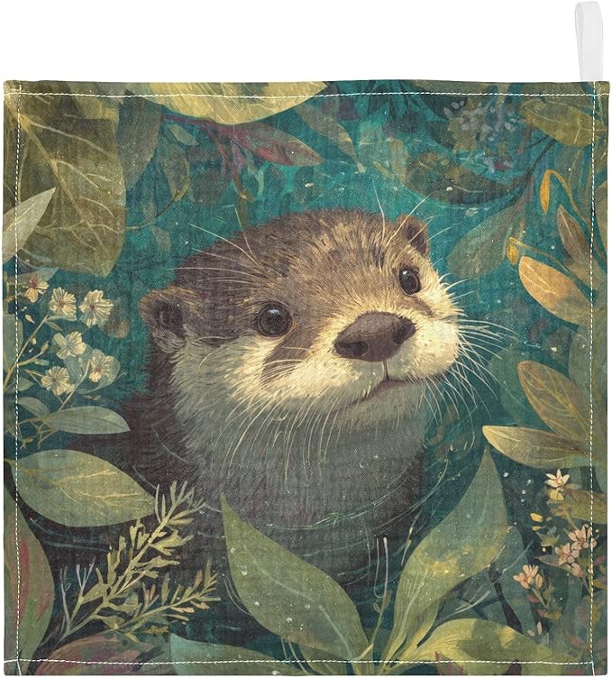 Newborn Face Towel Otter Soft Cotton Baby Washcloths 11.8 x 11.8 Inch Infants Girls Boys Muslin Burp Cloths 5 Pack