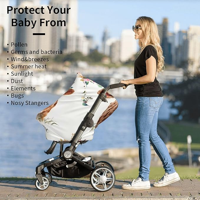 Personalized Cow Baby Car Seat Cover with Name,Multi-Use Canopy for Nursing, Strollers,Shopping Carts,Customized Breastfeeding Cover, Full Privacy,Infant Stroller Cover