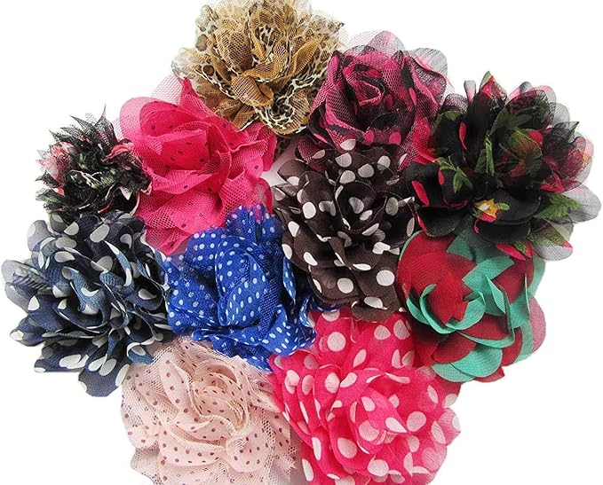 YYCRAFT 30pcs Chiffon Hair Flower Solids and Prints Included for Girls Headband Baby Flowers Bows,Crafts,Party Decoration(3"-4",Mix Color)
