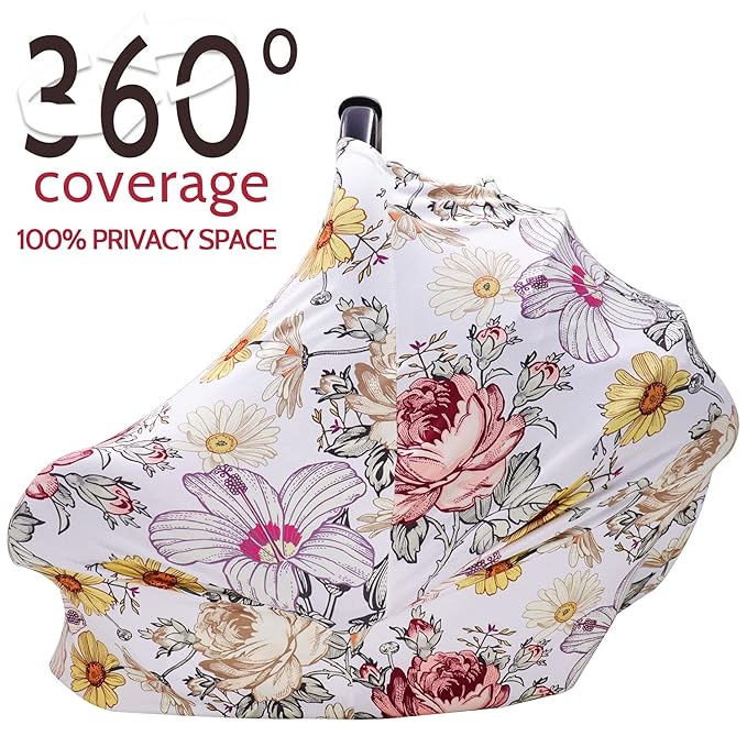 Floral Baby Car Seat Cover Girls, Infant Carseat Canopy,Pink Infant Car Seat Head Body Support Pillow