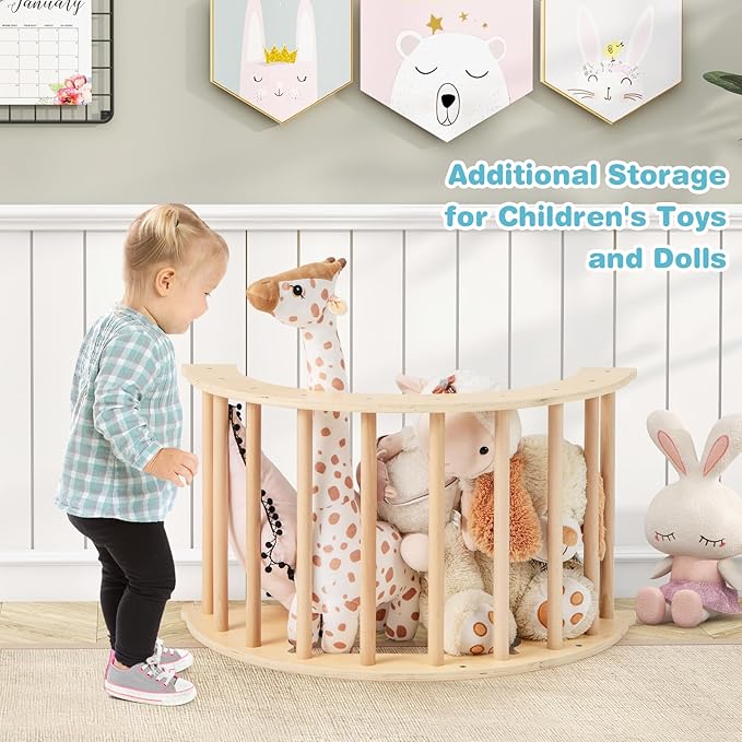 Costzon Wooden Arch Sensory Table for Kids, 6-in-1 Toddler Indoor Montessori Climbing Toys with Cushion, Foldable Storage Bin, Arch Climber Ladder Learning Playset for Kids Gift Presents