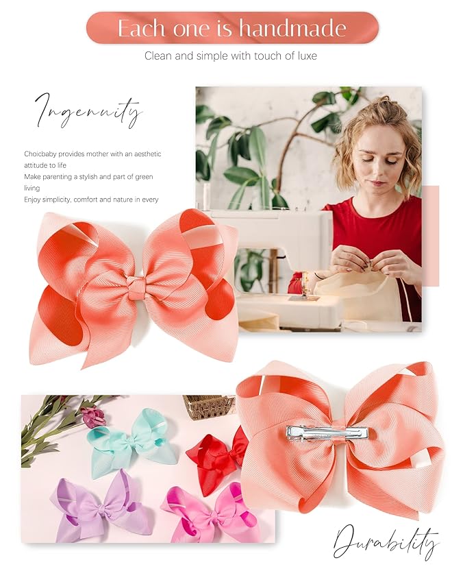 Choicbaby 28pcs 6 Inch Hair Bows for Girls Large Hair Bows with Alligator Clips Toddler Hair Accessories for Baby Girls Kids Teens