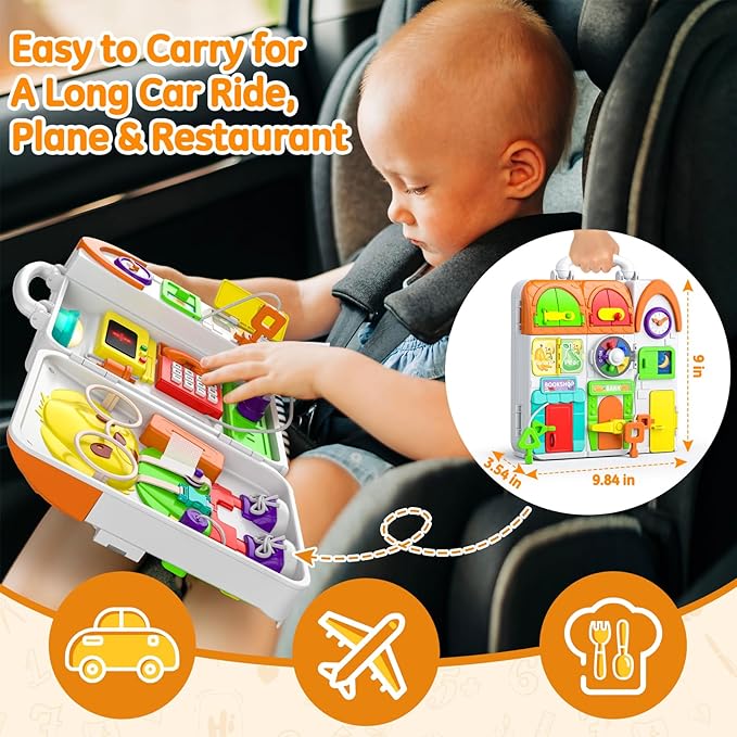INNOSKY Montessori Busy Board for 1 Year Old Boy Girl, Musical Baby Toys 12-18 Months, Bilingual Learning Educational Toddlers Toys for 1-2 Year Old Birthday Gifts