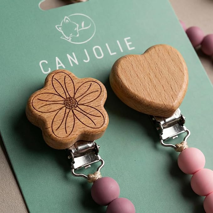 Wood Paci Clips 2 Pack for Baby Girl, Premium Flexible Bead Design, Universal Fit, Safe Pacifier Holder
