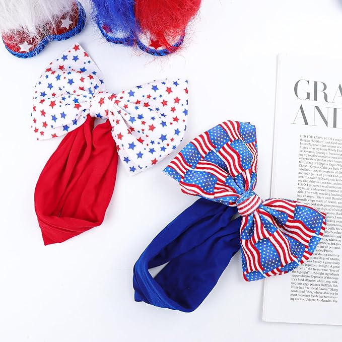 Hairband - 2Pcs 6 inches Baby Girl Bows Headbands with American Flag and Stars, One Size Fit All, Wonderful Gift for 4th of July, Baby Showers, Baby Gifts and Family Photography, Bright Color