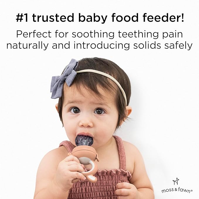 Moss and Fawn Forage Feeder - Baby Fruit Feeder, Frozen Breast Milk Popsicle Teether & Pacifier - BPA, PVC & Phthalate-Free - Bloom