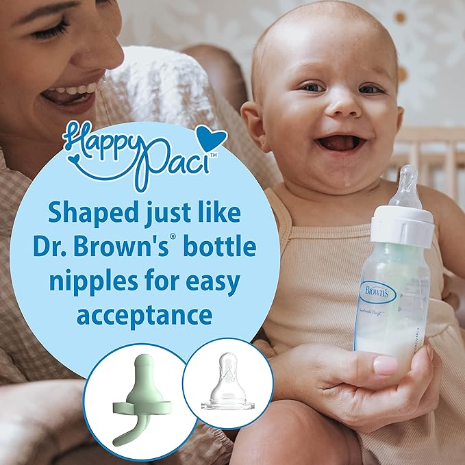 Dr. Brown's HappyPaci 100% Silicone Baby Pacifier, Contoured One-Piece Design, Black/Gray/White + Gray/Green/Ecru, 0-6m, BPA-Free, 6-Pack