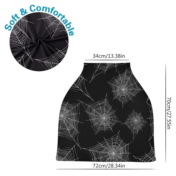 Halloween Cobweb Pattern Spider Web Black and White Design Stretchy Baby Car Seat Cover Infant Canopy Nursing Covers Breastfeeding Cover Breathable Windproof Winter Scarf for Boys Girls