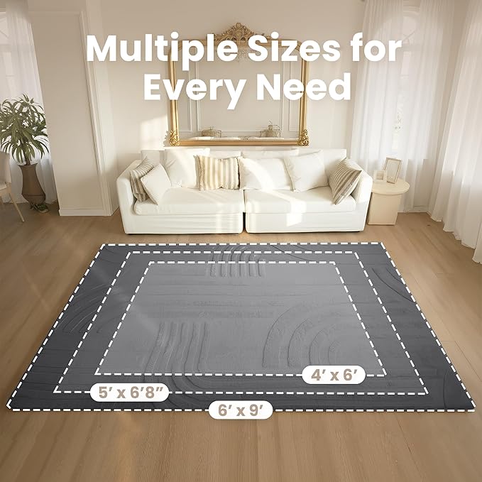 Huloo Sleep 1.3" Extra Thick Fluffy Baby Play Mat for Floor,6'×9'Large Padded Kids Rug with Ultra Soft 3D Carved Faux Rabbit Fur,Non-Slip Carpet Nursery Rug Area Rug for Playroom Living Room(Charcoal)
