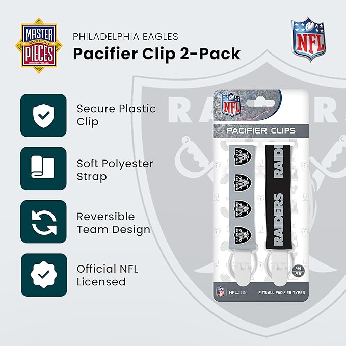 Masterpieces NFL Unisex-Baby 2-Pack Pacifier Clips