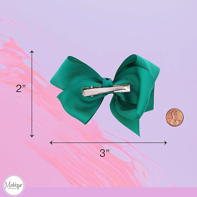 3 Inch Grosgrain Bow for Little Girls- Set of 2 (Teal Green)